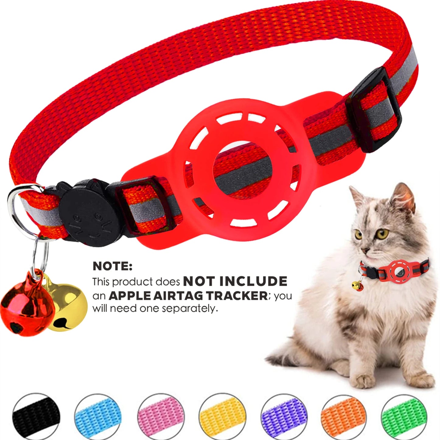 for Apple Air Tag Tracker Breakaway Cat Collar, with Airtag Case Reflective Kitten Collar with Bell for Cats,Small Dog Collar