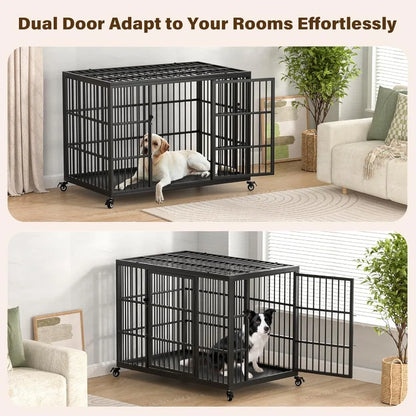 48 Inch Heavy Duty Dog Crate for Large Dogs with Self-Locking Latch Escape-Proof Steel Kennel Indoor XL Large Double Door Metal