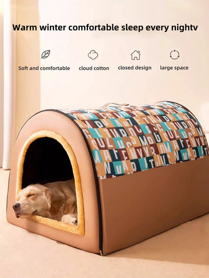 Large Dog House Winter Warm Insulated Outdoor Dog Kennel for Extra Big Dogs Weatherproof Heated Pet Shelter with Removable Roof