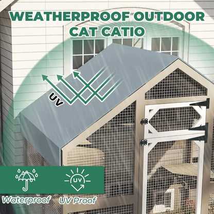 71" H Catio Outdoor Cat Enclosure Weatherproof, Large Walk-in Cat House Attached Window for Multiple Cats, Waterproof Cat Cage
