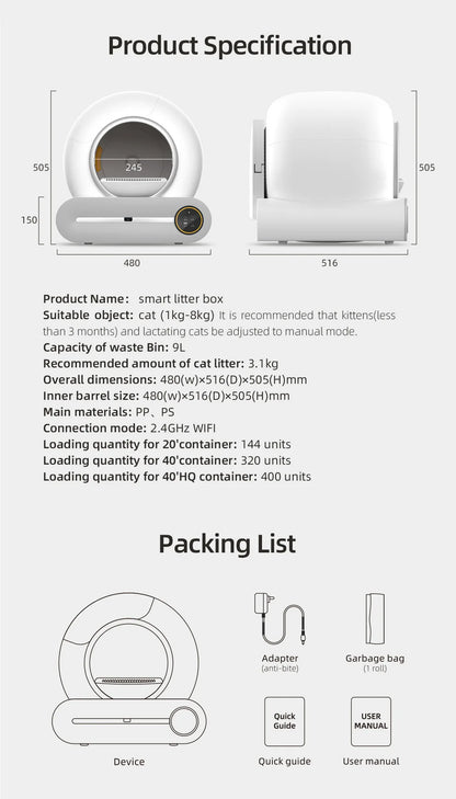 Self-Cleaning Cat Litter Box Automatic 65 Large Fully Enclosed Cat Toilet with App English Version Control Rascador Para Gato