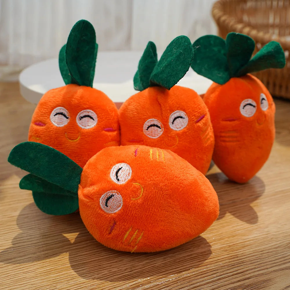 Cute Bone Chicken Leg Fruit Carrot Plush Pet Toys Squeaky Durable Chew Toys for Dogs Cats Interactive Bite Resistant Teething Pe