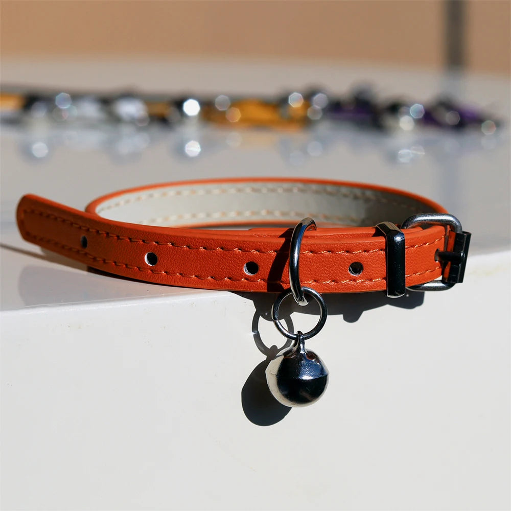 Adjustable PU Leather Cat Collar - Durable, Stylish Pet Collar with Metal Buckle, Soft Padded Design for Small Dogs and cats  -