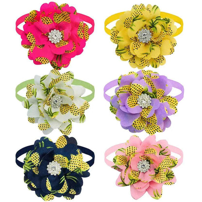 New 50PCS Flower Bowties For Dogs Fashion Dianomd Pet Dog Bow Tie Collar  Dog Pet Grooming Accessories For Small Dogs
