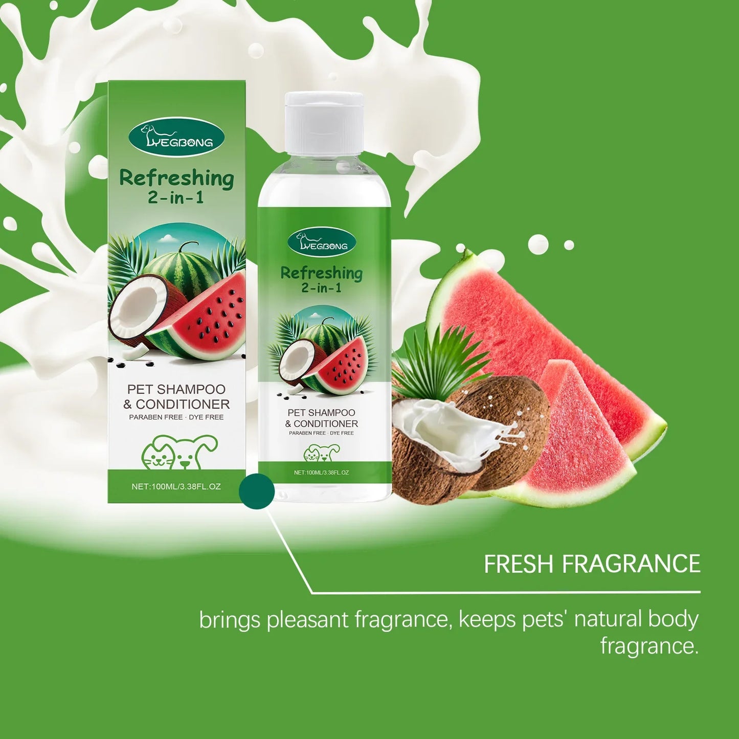 YEGBONG 2-in-1 Pet Shampoo Conditioner for Dog Moisturizing Hypoallergenic Long-Lasting Scent Coat Care Cleansing Bath Liquid