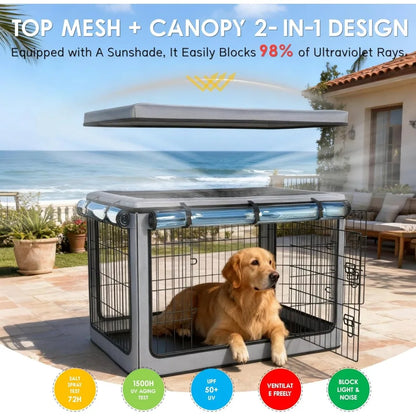 Dog Crate Cover (Cover Only) - Heavy-Duty Waterproof Design | Universal Fit for 42-Inch Metal Mesh Dog Crates