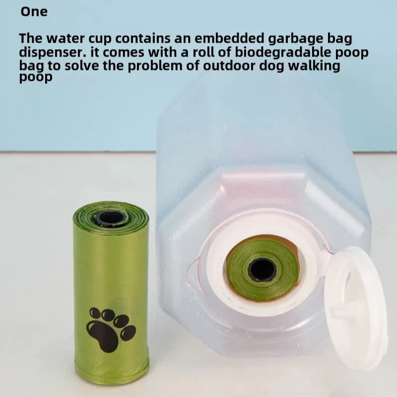 3 in 1 Dog Water Bottle with Poop Bag Dispenser Portable Pet Feeder for Cat Dog Bowl Outdoor Puppy Drinking Bowl Food Container