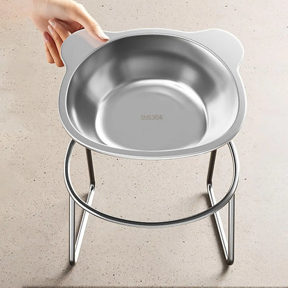 Elevated Cat Bowls for Small Dogs 5.9" Indoor Stainless Steel Raised Cat Bowl for Food Water 15° Titled Anti-Vomiting Dog Dishes