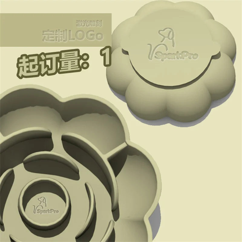 Pet Supplies Silicone Slow Food Bowl Rose Shape Dog Bowl Cat Anti-Choking and Anti-Knocking Food Bowl with Suction Cup