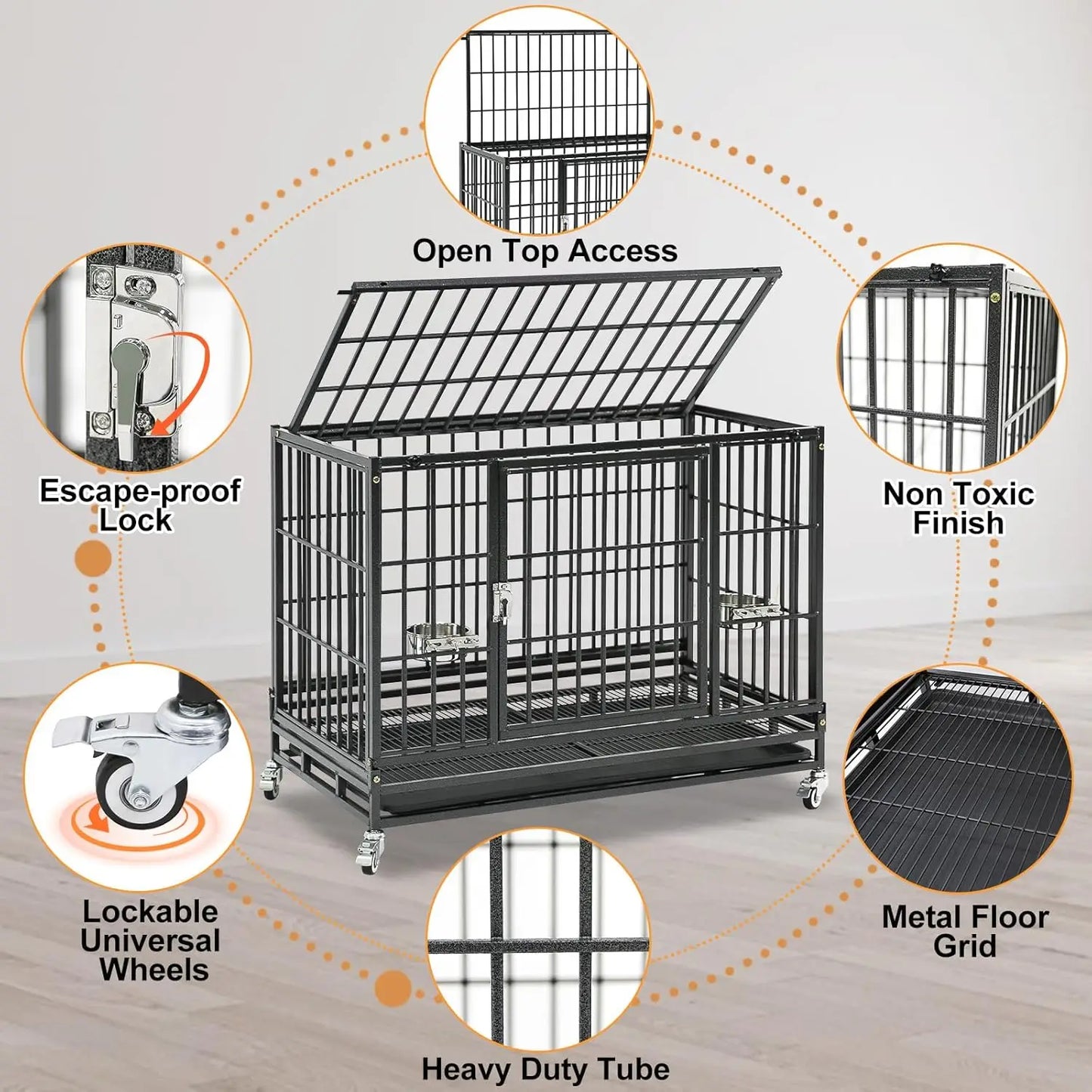 37' Stackable Heavy Duty Dog Crate, Escape Proof Kennel with Lockable Wheels, Removable Tray & Metal Grid for Medium/Small Dogs