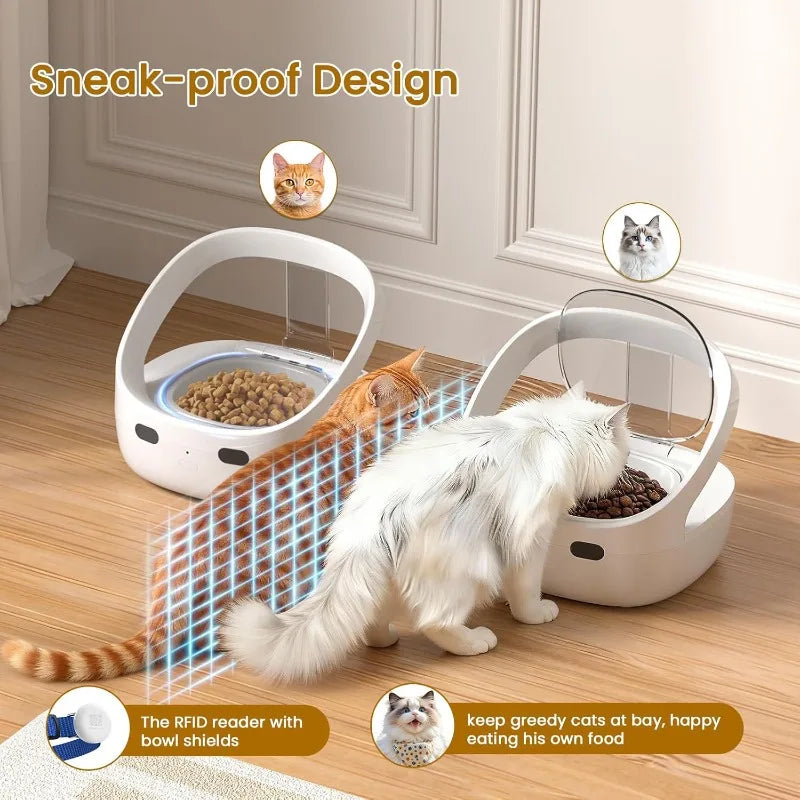 RFID Cat Feeder with Ice Pack Cooling, Selective Automatic Pet Feeder, App Feeding Records, Anti-Pinch Safety, 120-Day Battery