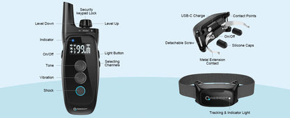 ABBIDOT T50 Dogs Training Electric Shock Collar for Pets 3300ft with LED Light Canine Equipment Supplies Accessories Power Strap