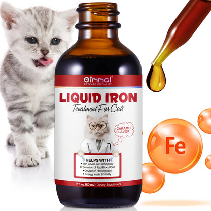Liquid Iron Caramel Flavor Treatment for Cats Helps with Iron Levels Deficiency Formation of Red Blood Cell Oxygen in Hemoglobin
