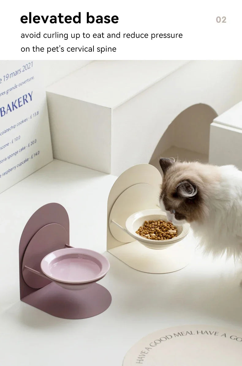 Detachable Pet Cat and Dog Bowl Protects Cervical Vertebrae Against Upset Height Adjustable Pet Ceramic Bowl