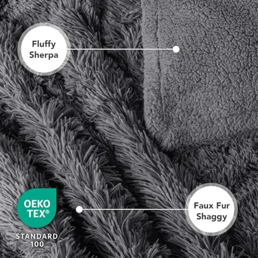 Waterproof Dog Blanket for Large Dog Queen Size Calming Pet Blanket Couch Cover Protector Sherpa Faux Fur Cat Throw for Sofa Fu