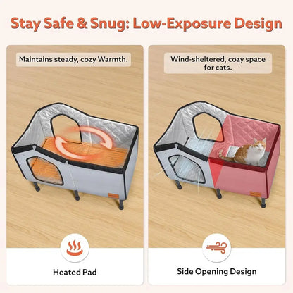 Heated Outdoor Cat Shelter Waterproof with Escape Door and Elevated Base for Winter (26x20x14)