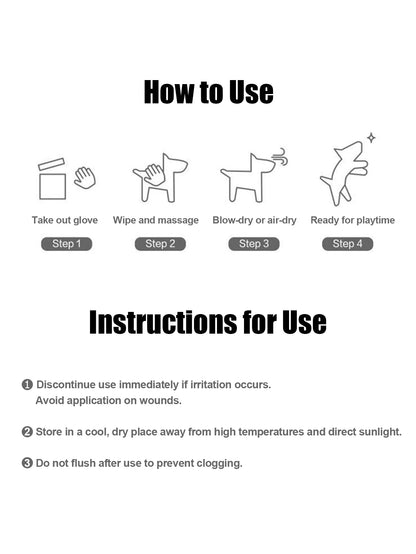 12 Pcs Pet Cleaning Gloves Waterless Bath Deodorizing Wipes Reusable Wash Mitts for Grooming Cats And Dogs Home Travel Use