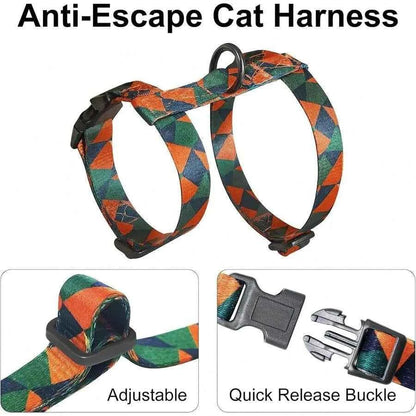 【New style】Harness And Leash Set With Matching Collar - Escape Proof, Adjustable and Lightweight, Geometric Print, Outdoor Walk