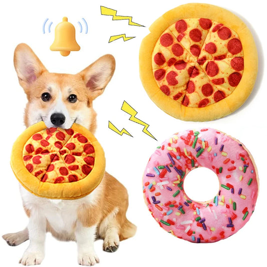 Plush Squeaky Dog Toy – Doughnut, Pizza & Latte Cup Chew Toy for Small & Large Dogs - Pet Suppie