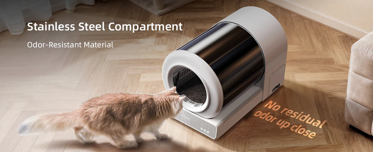 Uahpet Stainless Steel Self Cleaning Cat Litter Box, Automatic Cat Litter Box with APP Control, Lower Entry, Safety Sensors