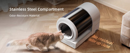 Uahpet Stainless Steel Self Cleaning Cat Litter Box, Automatic Cat Litter Box with APP Control, Lower Entry, Safety Sensors