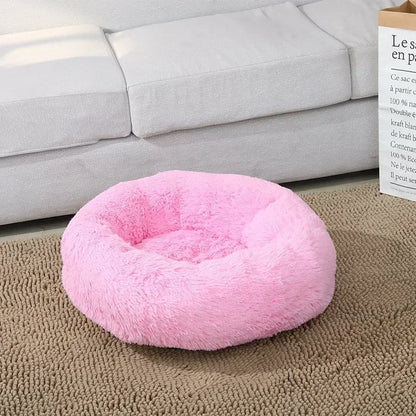 Round Plush Pet Bed - Self Warming Kennel, Machine Washable Mat with Non-Slip Bottom, Soft Cushion House Bed for Cats Dogs