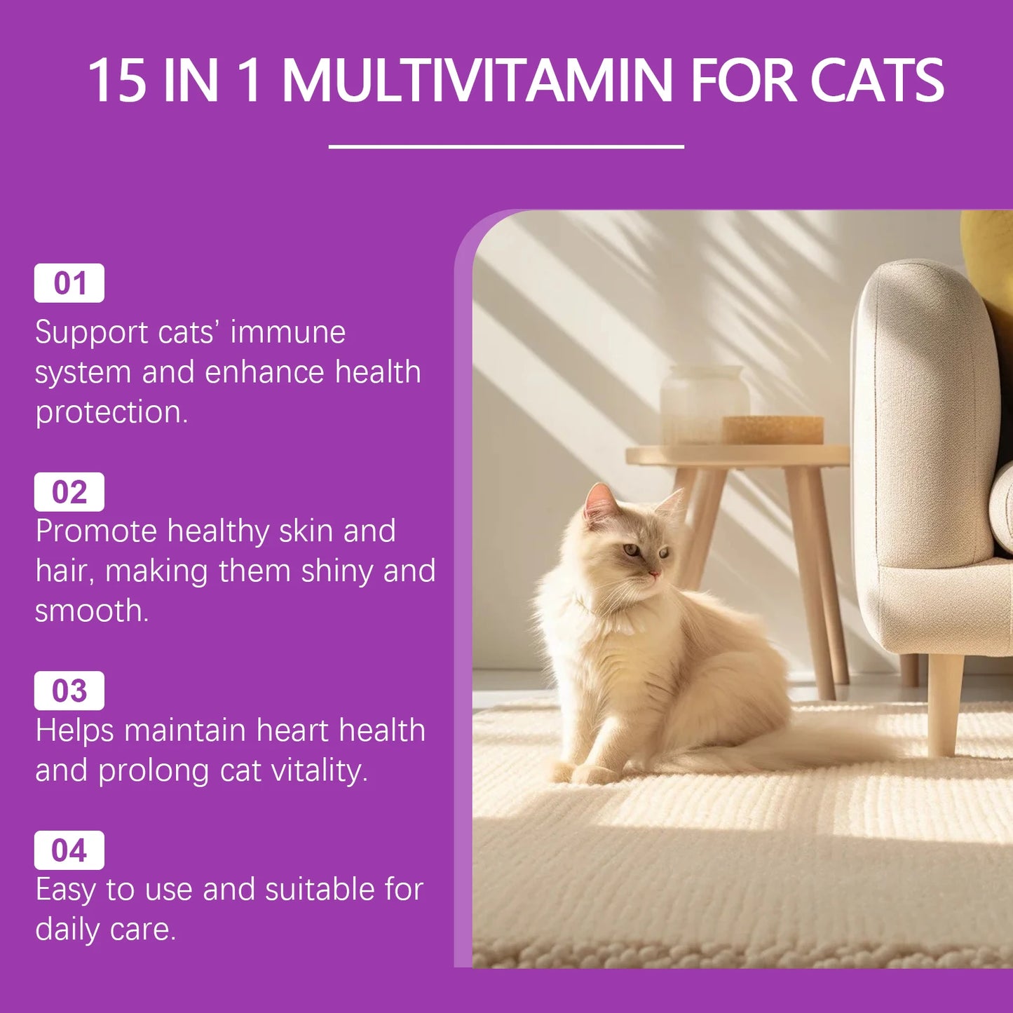 15-in-1 Pet Cat Vitamin Drops Boost Cats' Immune System, Resist Diseases Care Pets' Discomfort Daily Care Vitamin Supplement