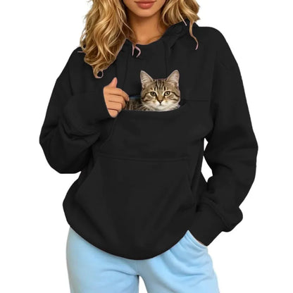 Pet Lover Sweatshirt Women Pet Carrier Hoodie With Pet Pocket Drawstring Long Sleeve Cat Dog Holding Pullover Solid Loose Casual
