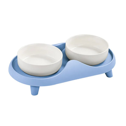 Ceramic Double Pet Bowl Elevated Design - Non-Tip Stable Large Capacity Cat Dog Food Water Dish Ant Proof Feeder