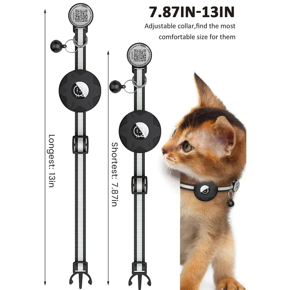 GPS Cat Collar Cats Accessories Cats Airtag Collar with QR ID Pet Tag Reflective Anti-Lost Tracker Air Tag Holder Kitten Collar
