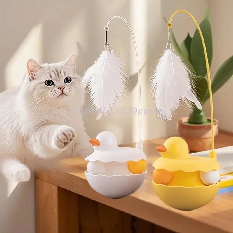 {QTG333} Tumbler Cat Teaser Toy With Removable Feathers & Bells - Self Amusing Kitten Play Wand Easy To Clean And Reassemble