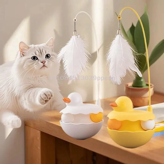 {QTG333} Tumbler Cat Teaser Toy With Removable Feathers & Bells - Self Amusing Kitten Play Wand Easy To Clean And Reassemble