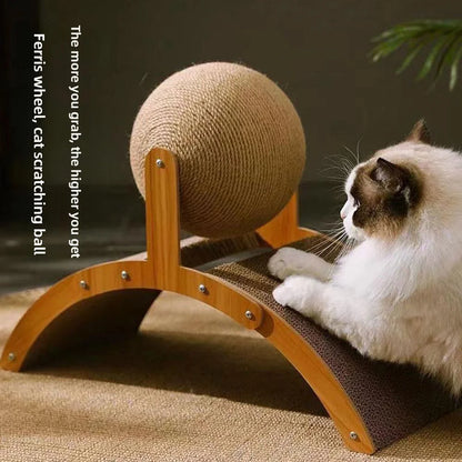 2 In 1, Cat Scratching Ball Wooden Cat Scratcher, Natural Sisal Scratch Board Scratching Column, Wear-Resistant Paw Wood Scraper