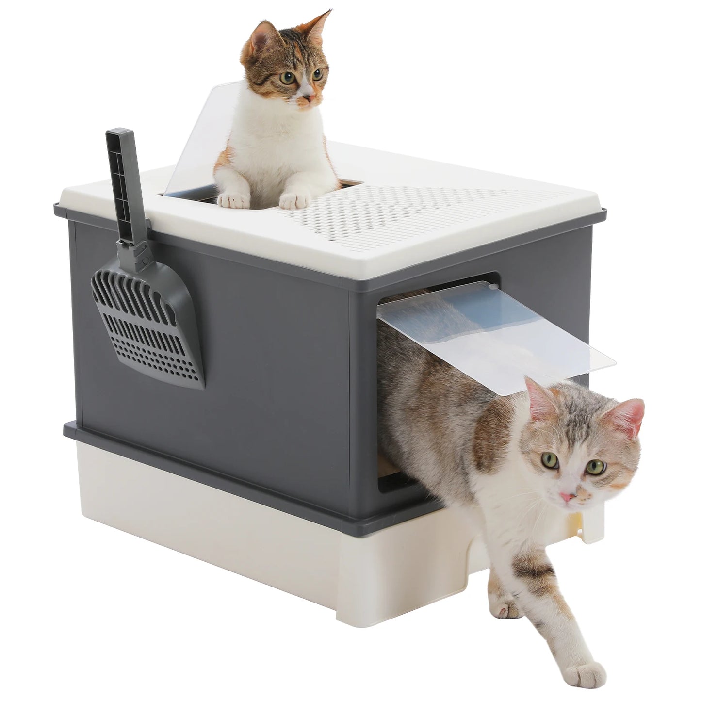 Enclosed Cat Litter Box with Scoop, Large Litter Box for Indoor, Cat Toilet with Lid, Pull-Out Drawer, Top Exit Anti-Tracking