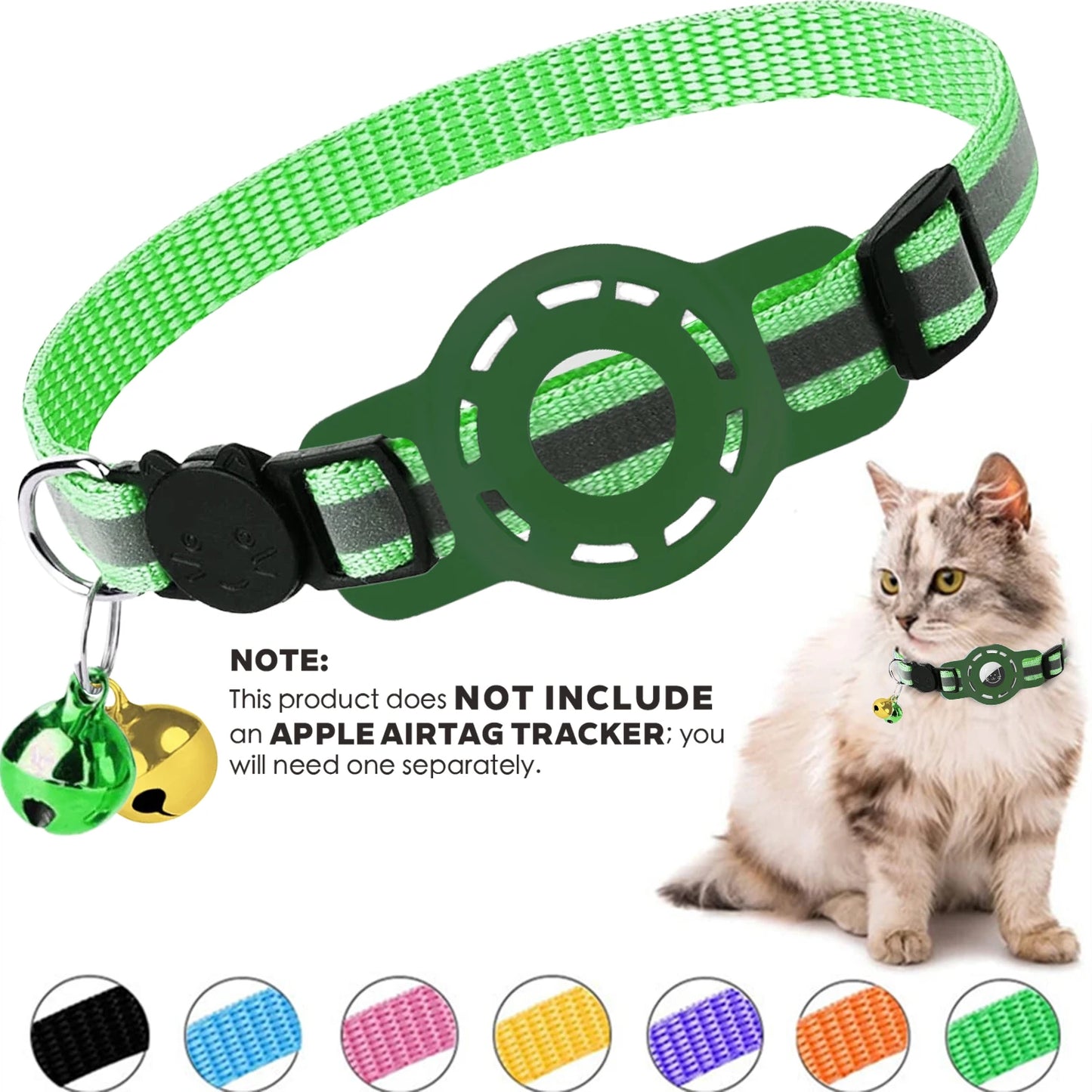 for Apple Air Tag Tracker Breakaway Cat Collar, with Airtag Case Reflective Kitten Collar with Bell for Cats,Small Dog Collar