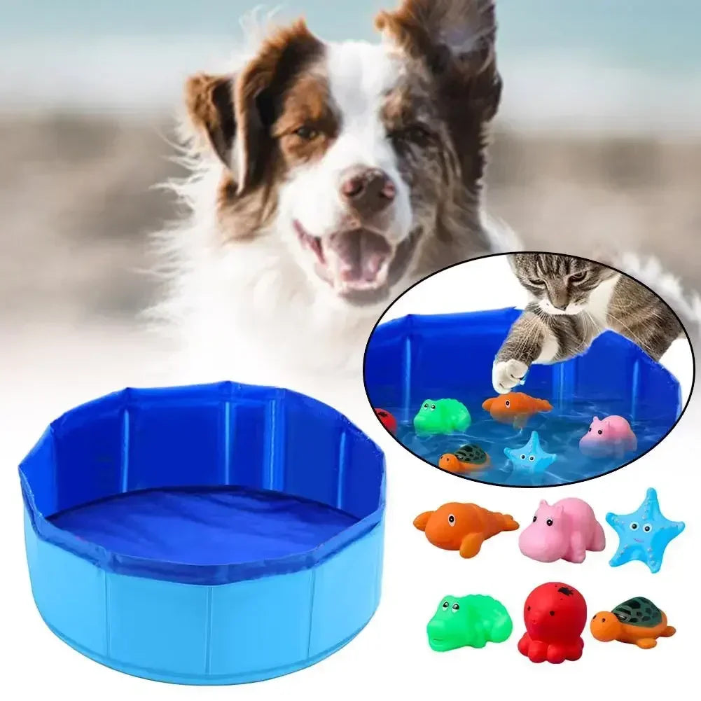 Foldable Cat Pool Toy Play Water Bath Tub for Dogs and Cats Summer Cool Pet Cleaning Basin with Turtle Starfish Octopus Design