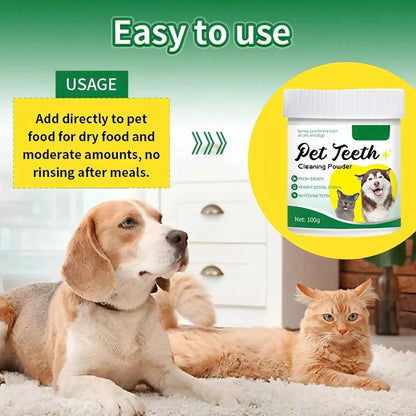 100g Pet Tooth Powder for Dog Cat Teeth Cleaning Dental Freshener with Probiotics for Bad Breath Plaque Tartar Oral Hygiene