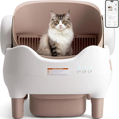 VOFORD Automatic Cat Litter Box Extra Large Self Cleaning Litter Box with APP Control with Free Trimmer for Multi-Cat Compatible