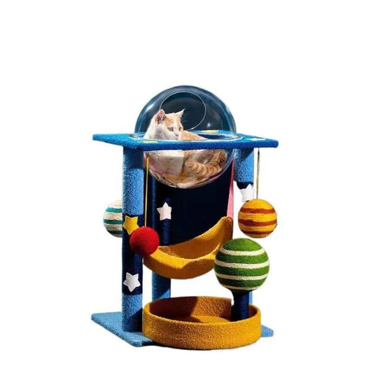 Space Capsule Cat Tree Tower, Natural Sisal Scratching Post, Multi-Level Climbing Stand for Indoor Cats