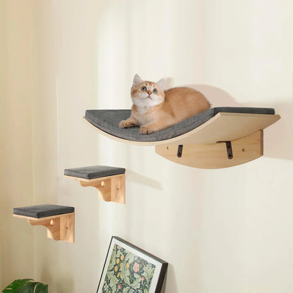 Wall-Mounted Cat Hammock Cat Climbing Stairs Solid Wood Cat Tree Tower Scratcher Rope Ladder Kitten House Indoor Cat Playground