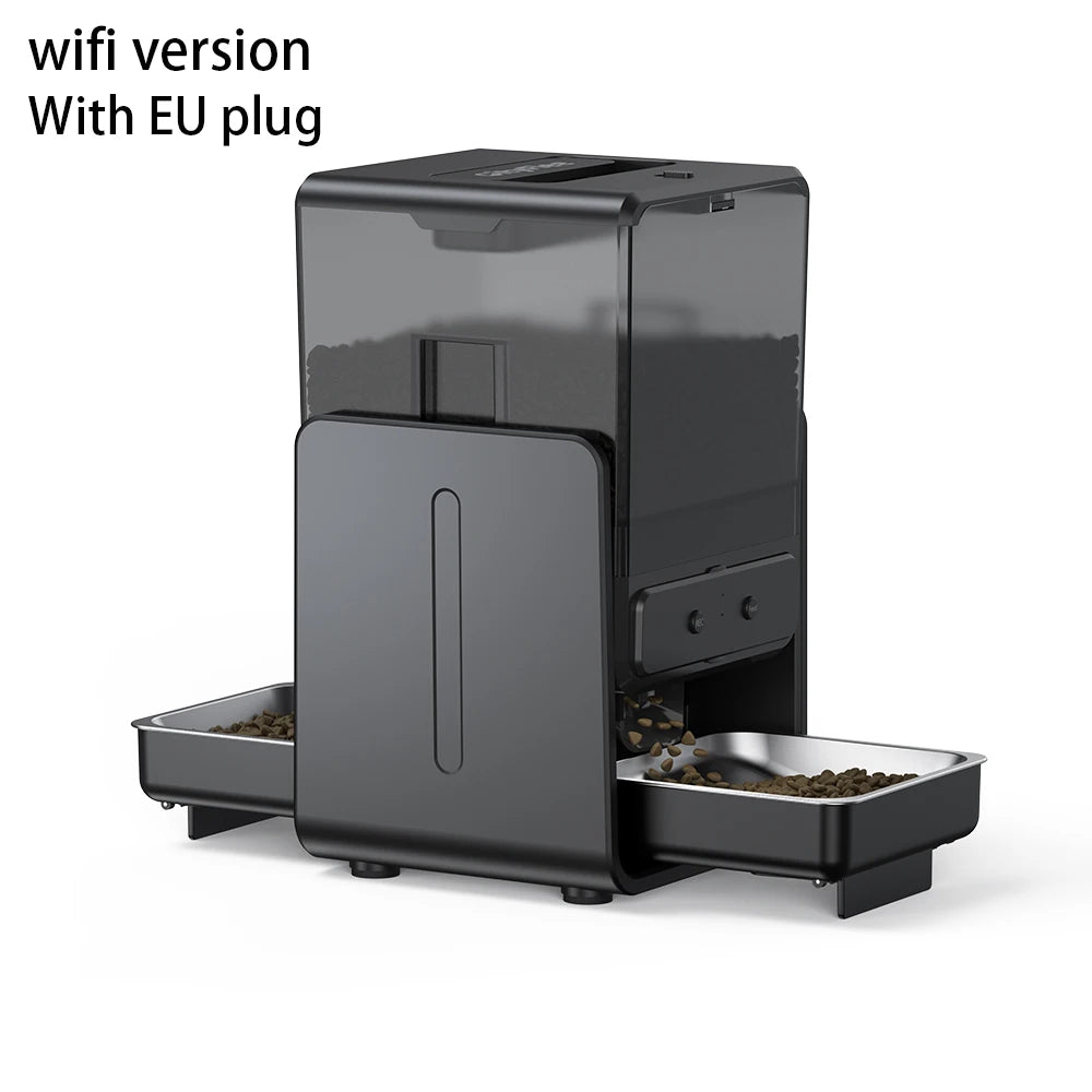 5L Automatic Cat Kibble Dispenser 2 Bowls Smart Voice Recorder Pluggable Control Panel Auto Cat Food Dispenser For Pet Dry Food