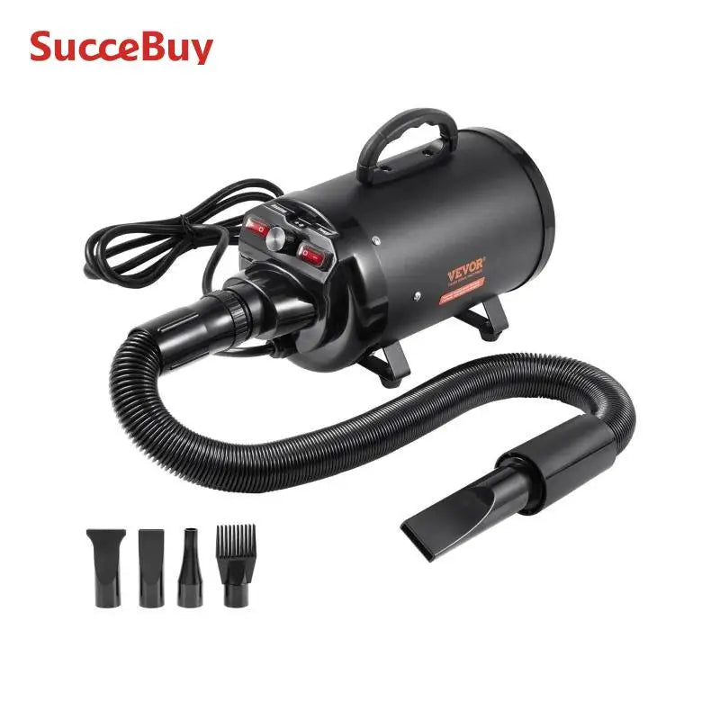 VEVOR 2000W/2.7HP Dog Blow Dryer Adjustable Speed Temperature Control with 4 Nozzles and Extendable Hose for Pet Hair Grooming