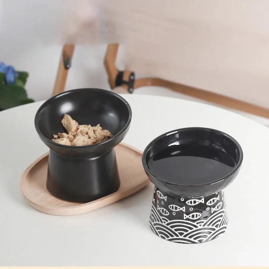 Ceramic Raised Cat Bowl  Elevated Neck Protection Ergonomic Durable Cutlery for Food Water Cute Dog Bowl ﻿ - Pet Suppie