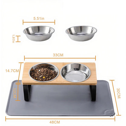 Elevated Cat Bowls with Food Mat 15° Tilted Stand Anti Vomiting Raised Cat Dishes with Silicone Pad for Food and Water for Cats