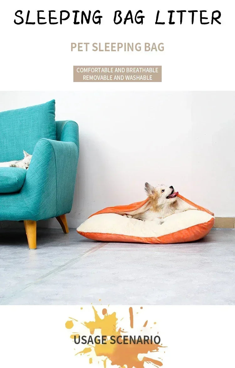 Bite-Resistant Washable Pet Bed - Winter Warm Removable Plush Cushion Large Dog Kennel Sofa Mat & Cat Sleeping Bag for Pets