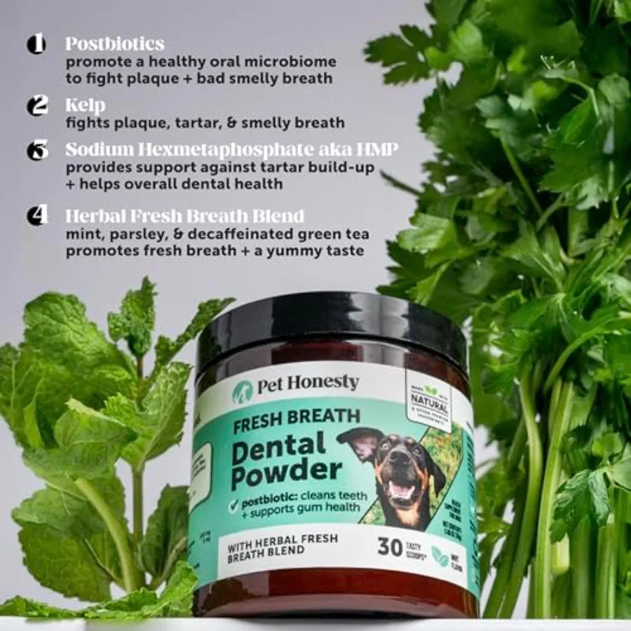 Dog Dental Care Virtual Bundle Mint Dental Powder 60 Servings + Fresh Sticks Oral Hygiene Chews 16 ct
