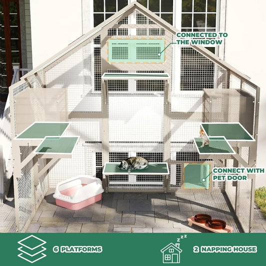 71" H Weatherproof Walk-In Catio – Large Outdoor Cat Enclosure with Window Attachment for Multiple Cats - Pet Suppie