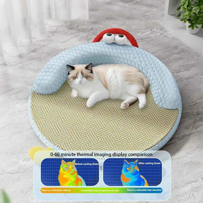 5Layer Breathable Cooling Pet Bed Mat Non-Slip Ice Mat with Pillow for Dogs Cats Washable Summer Pet Sleeping Bed Small Medium