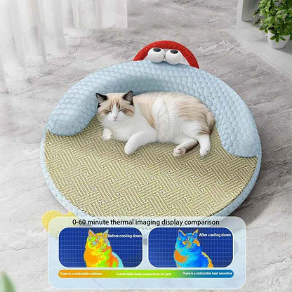 5Layer Breathable Cooling Pet Bed Mat Non-Slip Ice Mat with Pillow for Dogs Cats Washable Summer Pet Sleeping Bed Small Medium