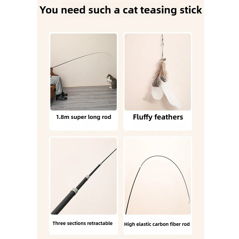 1.8M Cat Teaser Four Section Expandable Cat Fishing Rod Toy with Catnip Interactive Teaser for Kittens Petshop Accessories Durab